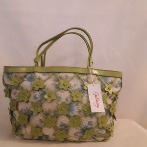 Vintage New Ga Baangs Green Spring Summer Floral Design Purse